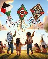 Palestinian children with Native American children in paradise