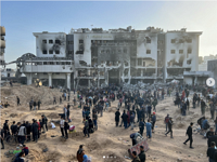 destroyed al-Shifa Hospital and grounds, from the front