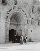 entrance to the Armenian monastery in Jerusalem, Palestine in the early twentieth century